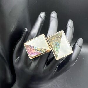 Mother of pearl and abalone shell cufflinks - gold tone